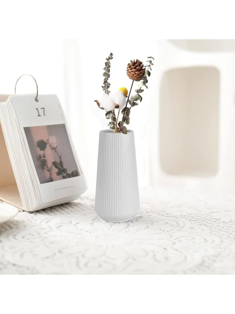 Gradient Gray Ceramic Cute Flower Vase For Pampas Grass Living Room Office Decor